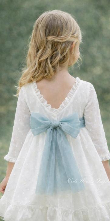 Vestido arras niña manga larga plumeti cristal y fajín verde empolvado 32111ML [2]