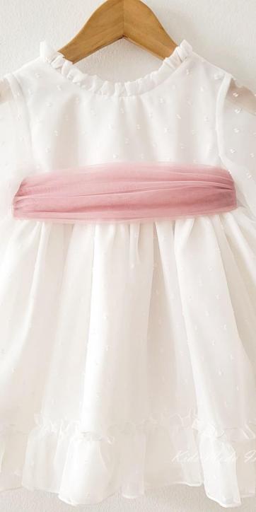 Vestido ceremonia niña plumeti cristal con fajín rosa empolvado Eva Martínez Artesanía 32111 [4]