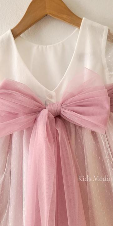 Vestido Ceremonia y Arras Niña Rosa Empolvado Tul Plumeti y Encaje 401211 – Eva Martínez Artesanía | Kids Moda Infantil [7]