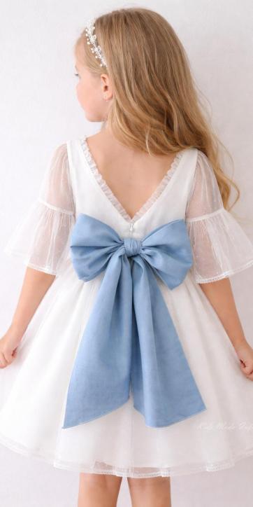 Vestido arras niña blanco tul con fajín lino azul Coco Acqua Ceremonia 60444 [4]