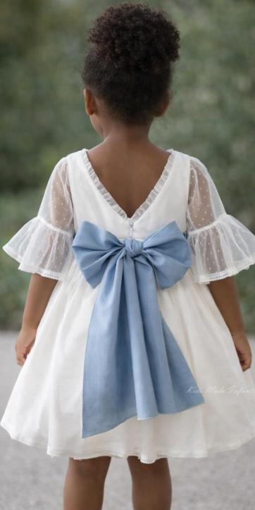 Vestido arras niña blanco tul con fajín lino azul Coco Acqua Ceremonia 60444 [3]