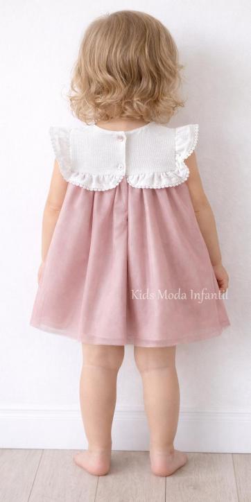 Jesusito Bebé Ceremonia y Arras Tul Rosa Empolvado con Canesú Bordado – Fabricación Española | Kids Moda Infantil [1]