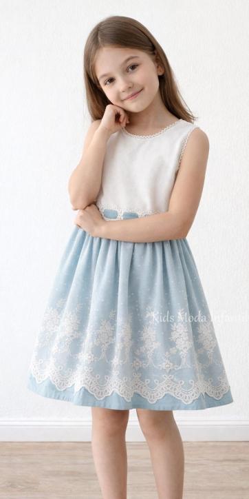 Vestido Ceremonia y Arras Niña Azul Empolvado Tul Bordado Espalda Cruzada – Fabricación Española | Kids Moda Infantil [2]