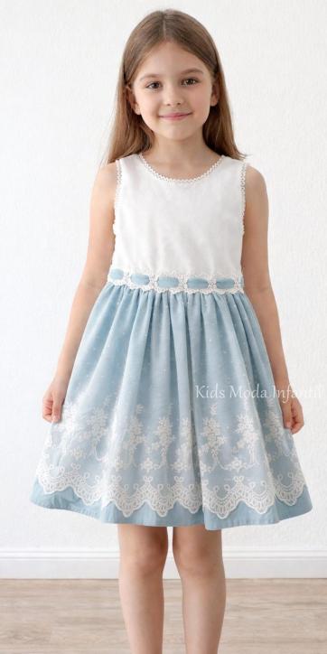 Vestido Ceremonia y Arras Niña Azul Empolvado Tul Bordado Espalda Cruzada – Fabricación Española | Kids Moda Infantil [5]