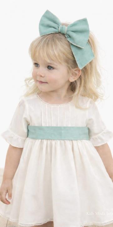 Vestido arras niña rustico con fajín lino verde agua Eva Martinez Artesanía 40412 [1]