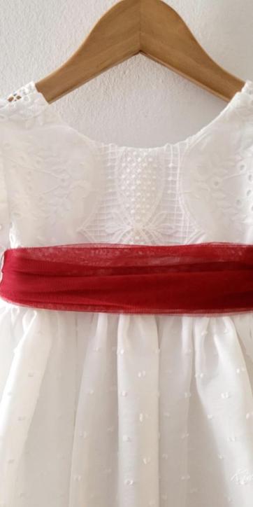 Vestido ceremonia niña blanco con fajín burdeos Eva Martínez Artesanía 38911CBG [3]
