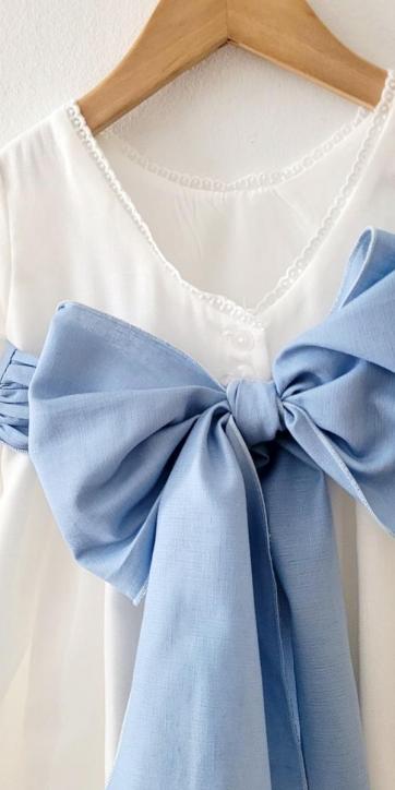 Vestido arras niña rustico con fajín lino azul Eva Martinez Artesanía 40412 [2]