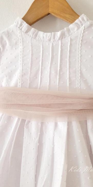 Vestido Ceremonia Niña Plumeti Blanco Tul Camel – Familia 7 Eva Martínez Artesanía [5]