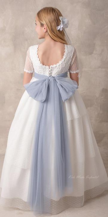 Vestido Comunión Nekenia 2621813 azul empolvado tul blanco roto – Kids Moda Infantil [2]