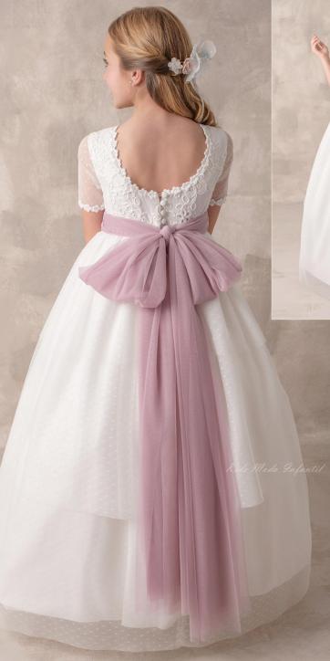 Vestido Comunión Nekenia 2621813 rosa empolvado tul blanco roto – Kids Moda Infantil [2]