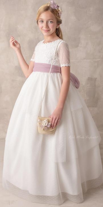 Vestido Comunión Nekenia 2621813 rosa empolvado tul blanco roto – Kids Moda Infantil [4]