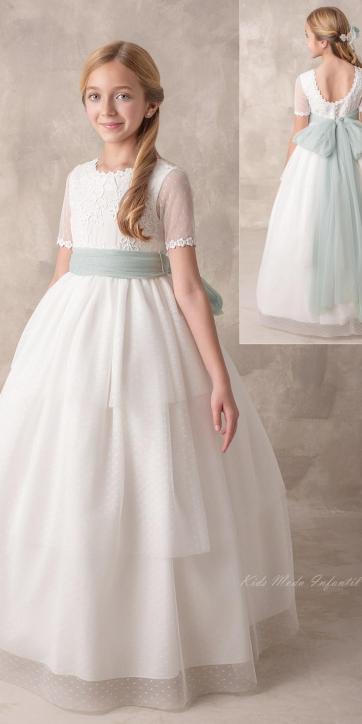 Vestido Comunión Nekenia 2621813 verde agua tul blanco roto – Kids Moda Infantil
