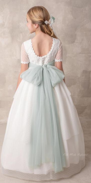 Vestido Comunión Nekenia 2621813 verde agua tul blanco roto – Kids Moda Infantil [1]