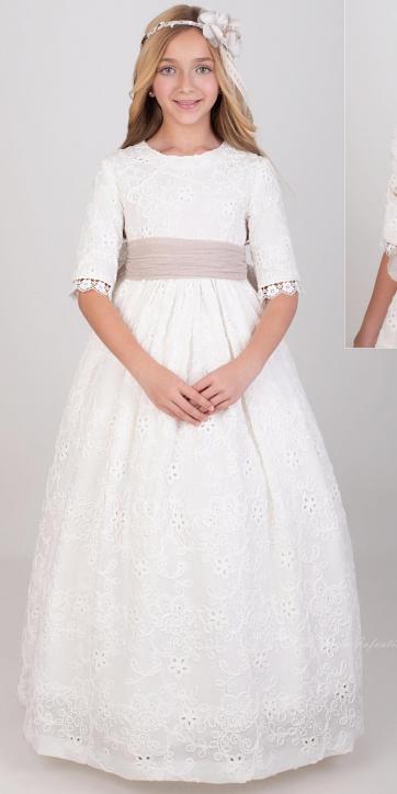 Vestido de Comunión Nekenia 2621814 con Fajín Camel – Colección 2026 [2]