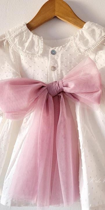 Vestido ceremonia bebe media manga plumeti y tul rosa lila Coco Acqua Ceremonia 60432