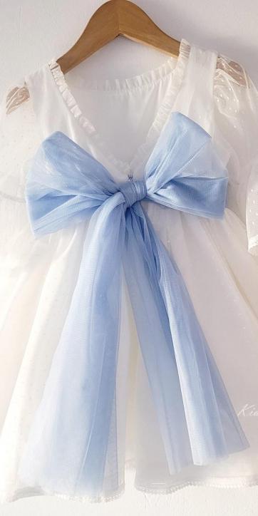 Vestido ceremonia niña tul topo con fajín azul Coco Acqua Ceremonia 60444 [1]