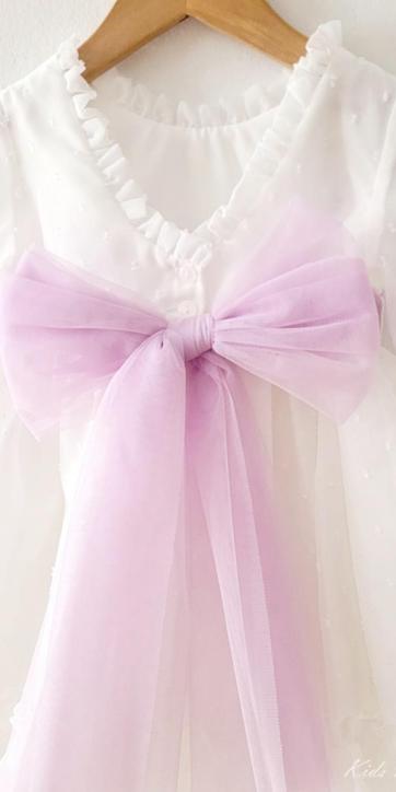 Vestido ceremonia niña plumeti cristal con fajín lila Eva Martínez Artesanía 32111 [7]