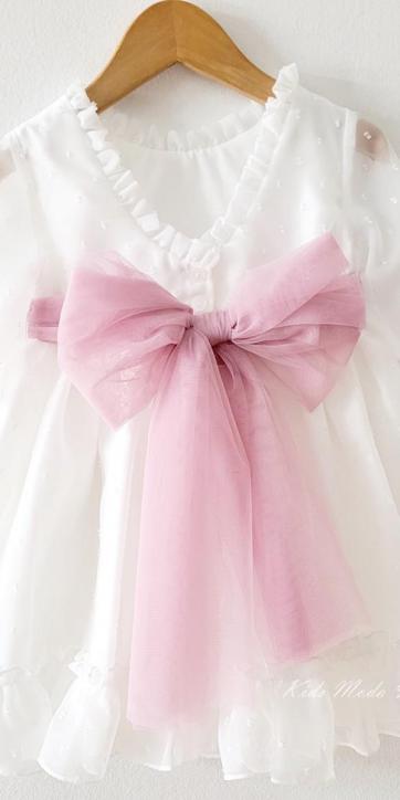 Vestido ceremonia niña plumeti cristal con fajín rosa lila Eva Martínez Artesanía 32111 [2]
