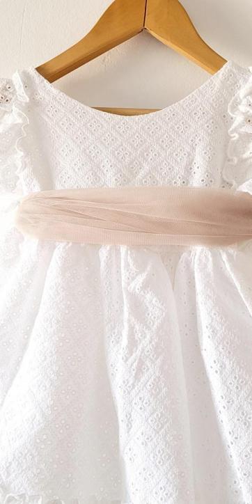 Vestido ceremonia niña blanco bordado con fajín tul camel Nekenia 2521802 Personalizable [7]