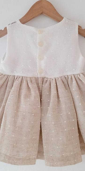 Vestido ceremonia niña de lino blanco roto con falda camel bodoques Kids Moda Infantil [5]