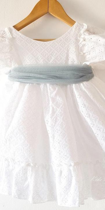 Vestido ceremonia niña blanco bordado con fajín tul verde empolvado Nekenia 2521802 Personalizable [2]