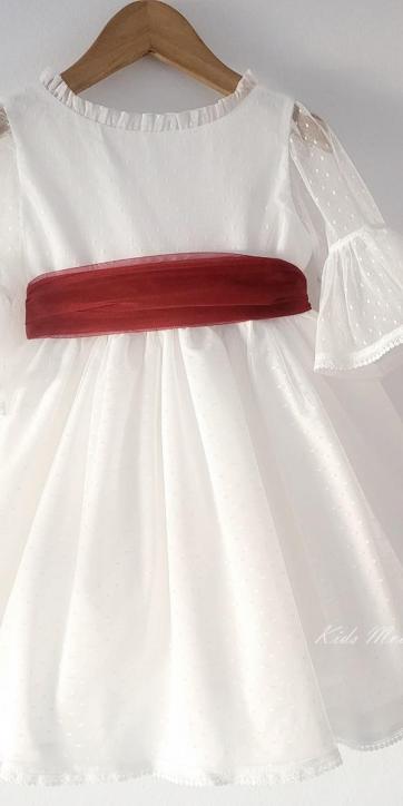 Vestido ceremonia niña tul topo con fajín burdeos Coco Acqua Ceremonia 60444 [4]