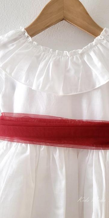 Vestido ceremonia niña blanco con fajín burdeos de Eva Martínez Artesanía 38312CBG [3]