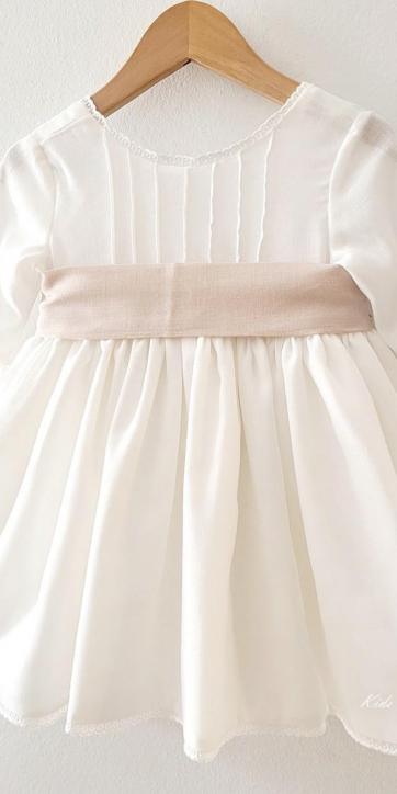 Vestido arras niña rustico con fajín lino camel Eva Martinez Artesanía 40412 [2]