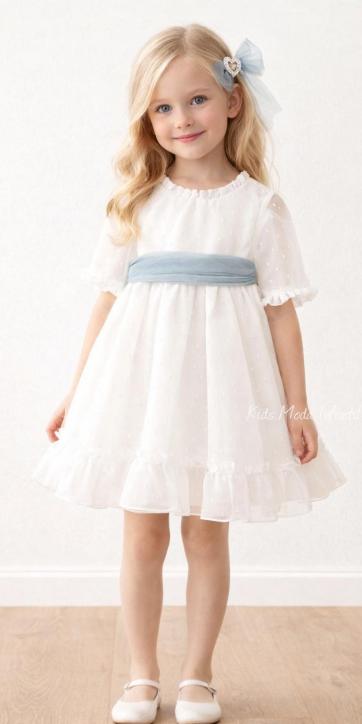 Vestido arras niña plumeti cristal con fajín tul verde agua Eva Martinez Artesanía 32111