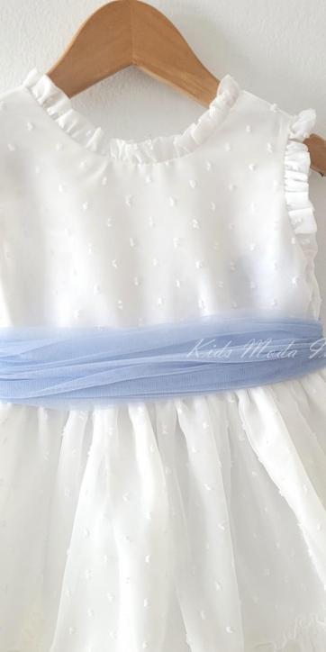 Vestido ceremonia niña plumeti cristal con fajín tul azul Eva Martínez Artesanía [5]