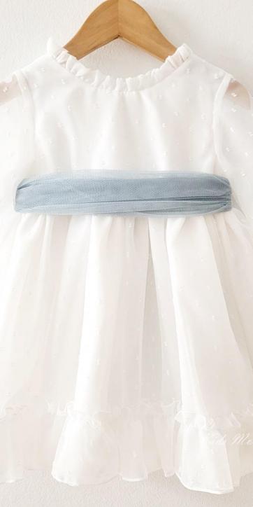 Vestido arras niña plumeti cristal con fajín tul verde agua Eva Martinez Artesanía 32111 [1]