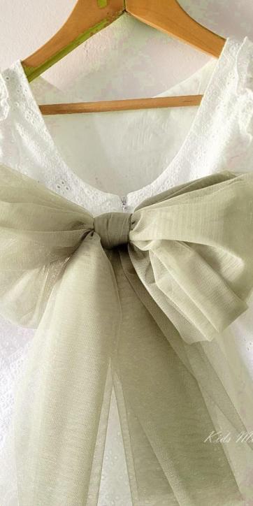 Vestido ceremonia niña blanco bordado con fajín tul verde oliva Nekenia 2521802 Personalizable [5]