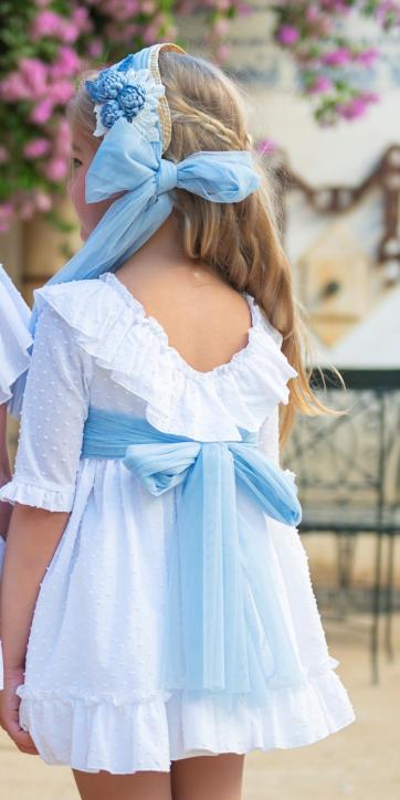 Vestido niña arras media manga plumeti con tul azul Eva Martínez Artesanía [1]