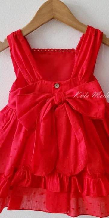 Vestido niña vestir plumeti rojo de tirantes Basmartí [5]