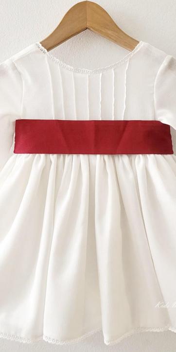 Vestido arras niña rustico con fajín sarga burdeos Eva Martinez Artesanía 40412 [1]