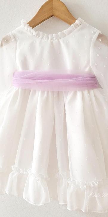 Vestido ceremonia niña plumeti cristal con fajín lila Eva Martínez Artesanía 32111 [3]