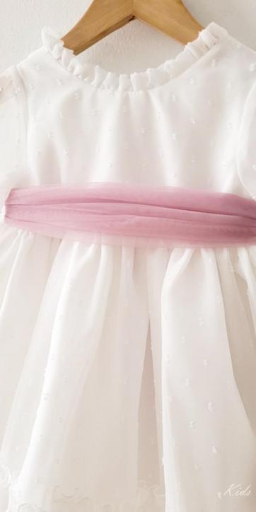 Vestido ceremonia niña plumeti cristal con fajín rosa lila Eva Martínez Artesanía 32111 [5]