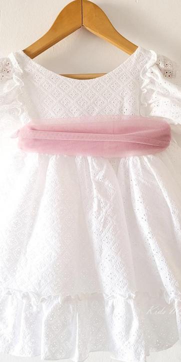Vestido ceremonia niña blanco bordado con fajín tul rosa lila Nekenia 2521802 Personalizable [3]