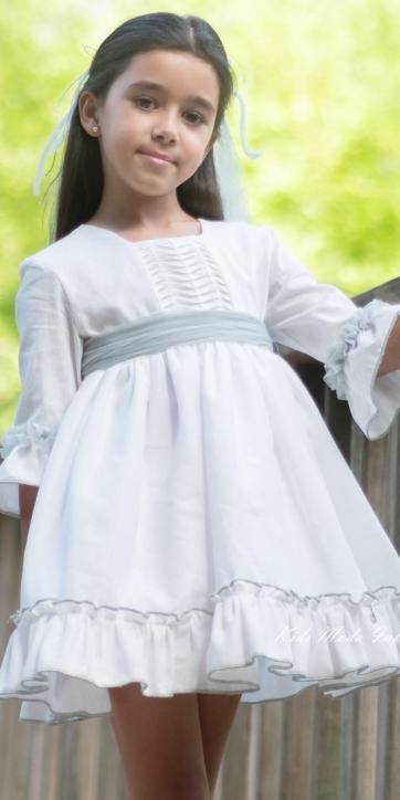 Vestido ceremonia niña blanco con fajín tul verde Nekenia 2521804 [0]