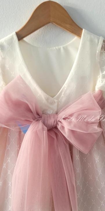 Vestido ceremonia niña tul media manga en rosa empolvado Eva Martínez Artesanía [5]