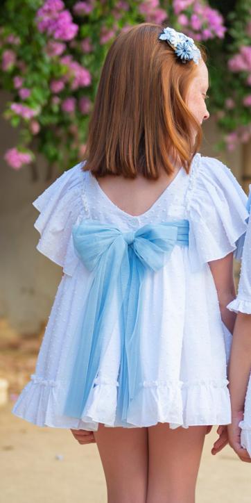 Vestido niña ceremonia plumeti con fajin tul azul Eva Martínez Artesanía (personalizable) [2]