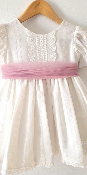 Vestido ceremonia niña blanco con fajín rosa lila Eva Martínez Artesanía 381011CBG [5]