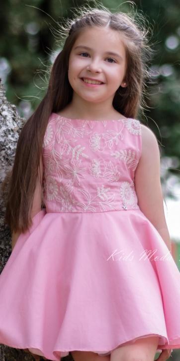 Vestido niña vestir rosa chicle con delantero bordado de Nekenia [1]