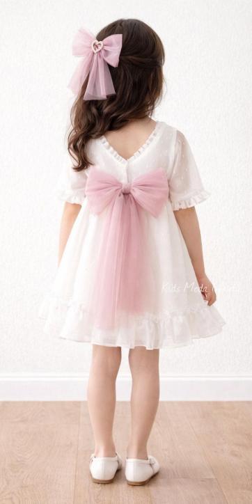 Vestido ceremonia niña plumeti cristal con fajín rosa empolvado Eva Martínez Artesanía 32111 [2]