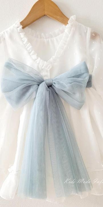Vestido arras niña plumeti cristal con fajín tul verde agua Eva Martinez Artesanía 32111 [3]