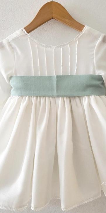 Vestido arras niña rustico con fajín lino verde agua Eva Martinez Artesanía 40412 [1]
