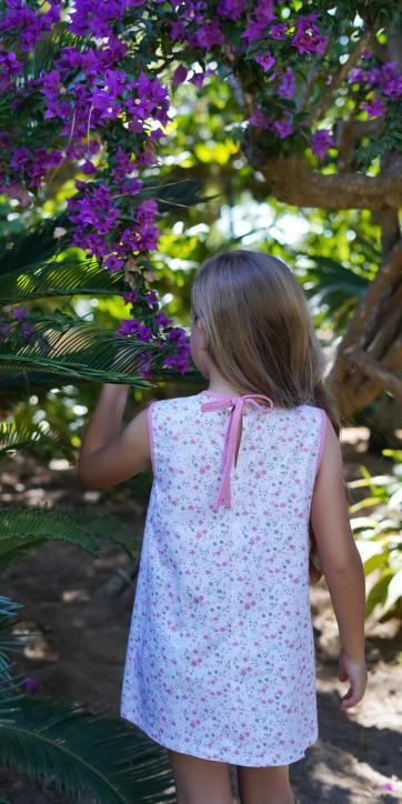 Vestido niña evase estampada flores rosa empolvado Marena Moda Infantil [4]