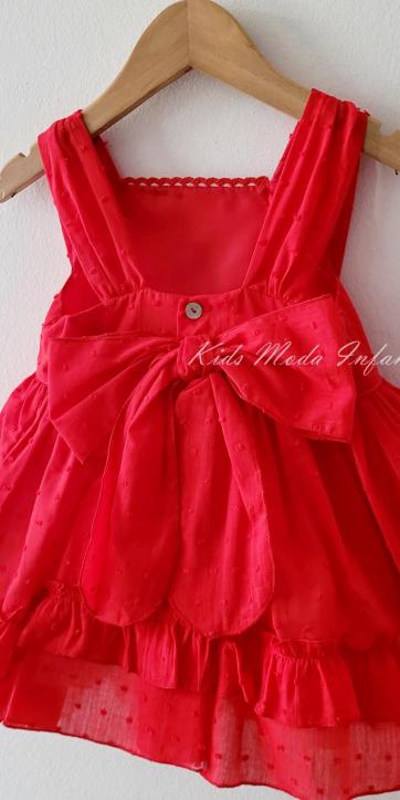 Vestido niña vestir plumeti rojo de tirantes Basmartí [1]