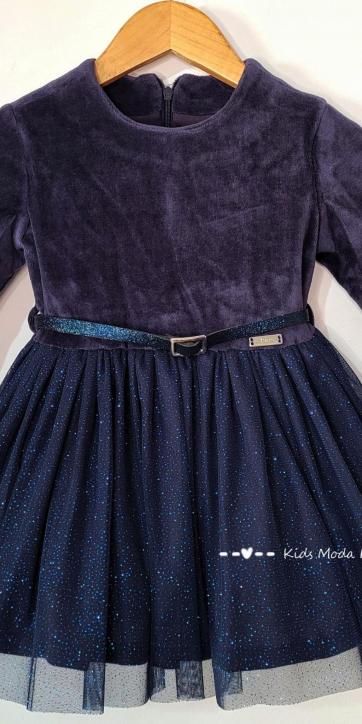 Vestido niña velvet corte cintura y falda tul brillo en color azul marino de Nekenia [3]