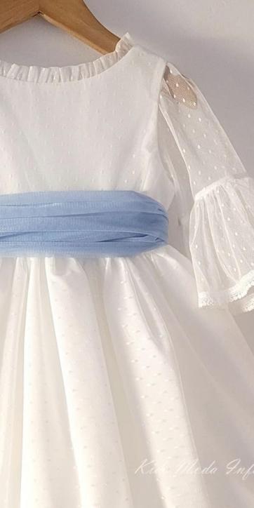 Vestido ceremonia niña tul topo con fajín azul Coco Acqua Ceremonia 60444 [2]